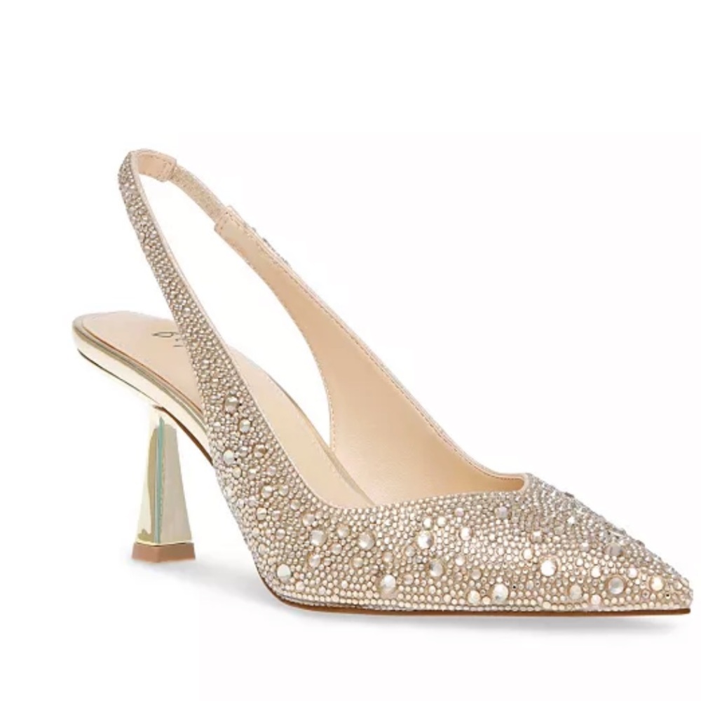 Betsey Johnson Womens Clark Light Gold Jeweled Slingback Low Heels Shoes 6M